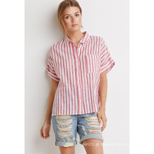 Manga curta bolso peito boxy stripe camiseta